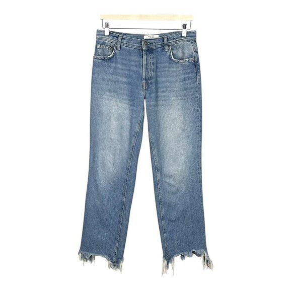Free People We the Free Maggie Mid Rise Straight Jeans Bondi Blue - Picture 2 of 12